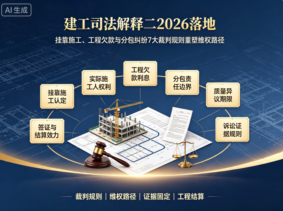 建工司法解释二2026落地:挂靠施工、工程欠款与分包纠纷7大裁判规则重塑维权路径