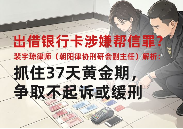 0722出借银行卡涉嫌帮信罪?裴宇琼律师(朝阳律协刑研会副主任)解析:抓住37天黄金期,争取不起诉或缓刑 出借银行卡涉嫌帮信罪?裴宇琼律师(朝阳律协刑研会副主任)解析:抓住37天黄金期,争取不起诉或缓刑(图1)