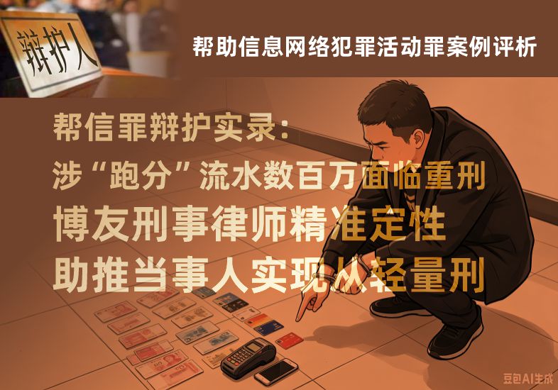 0723帮信罪辩护实录:涉“跑分”流水数百万面临重刑,博友刑事律师精准定性助推当事人实现从轻量刑 帮信罪辩护实录:涉“跑分”流水数百万面临重刑,博友刑事律师精准定性助推当事人实现从轻量刑(图1)